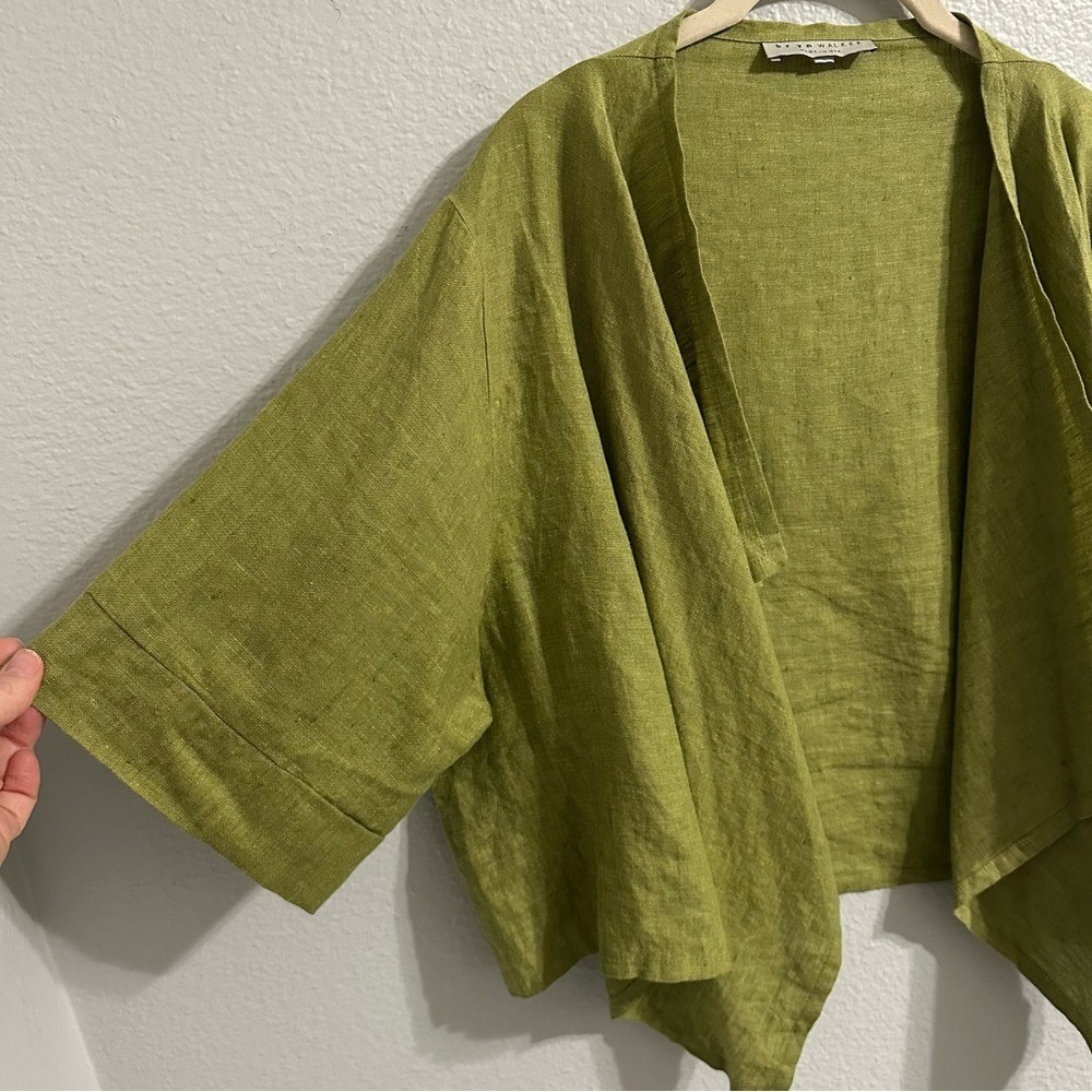 bryn Walker Olive Green Draped Linen Cardigan - Picture 4 of 8